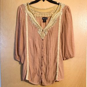 Wet Seal Taupe Boho Top with Embroidered Detail